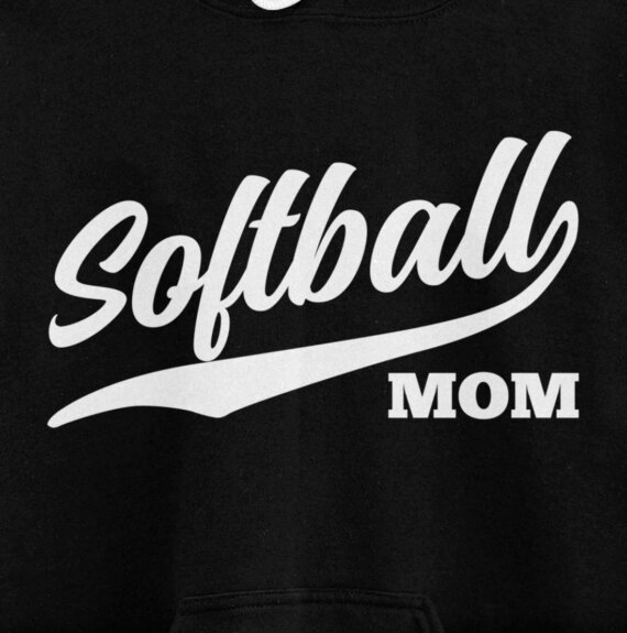 Softball Mom for 1970s Retro Cursive Font Dark Pullover Hoodie