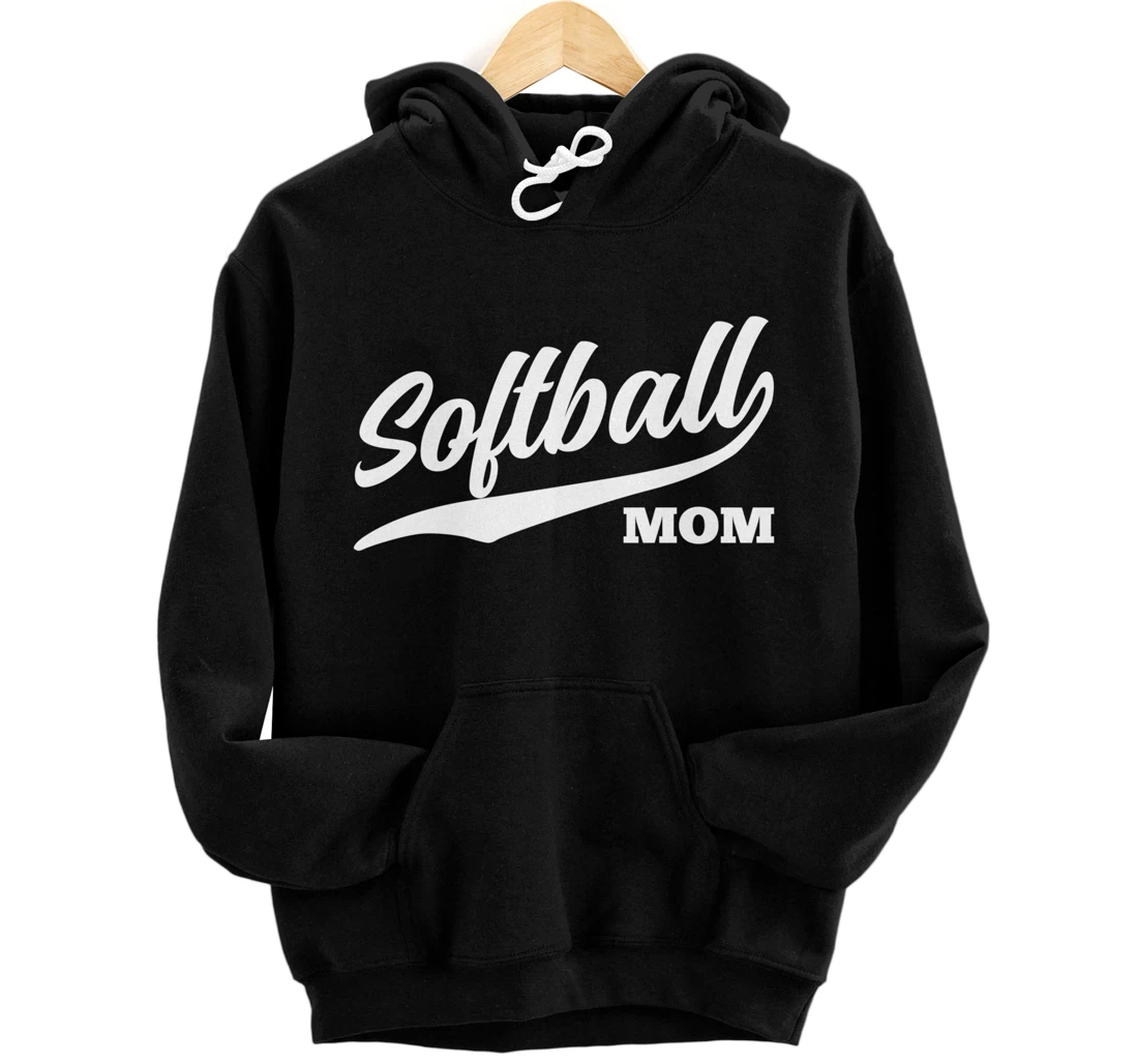 Softball Mom for 1970s Retro Cursive Font Dark Pullover Hoodie