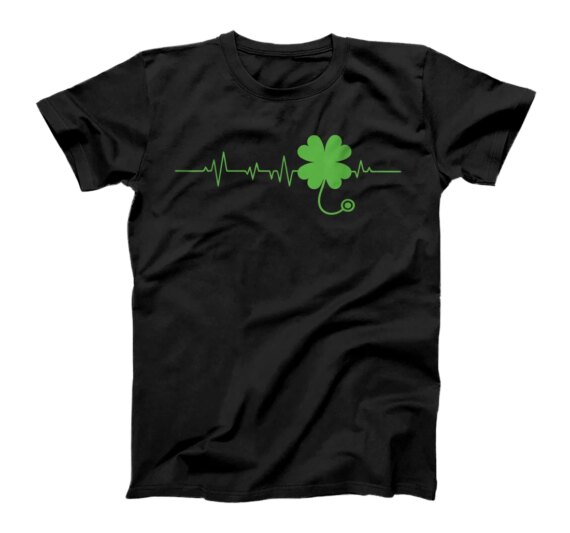 St Patricks Day Clover Heartbeat Irish Nurse Shamrock T-Shirt