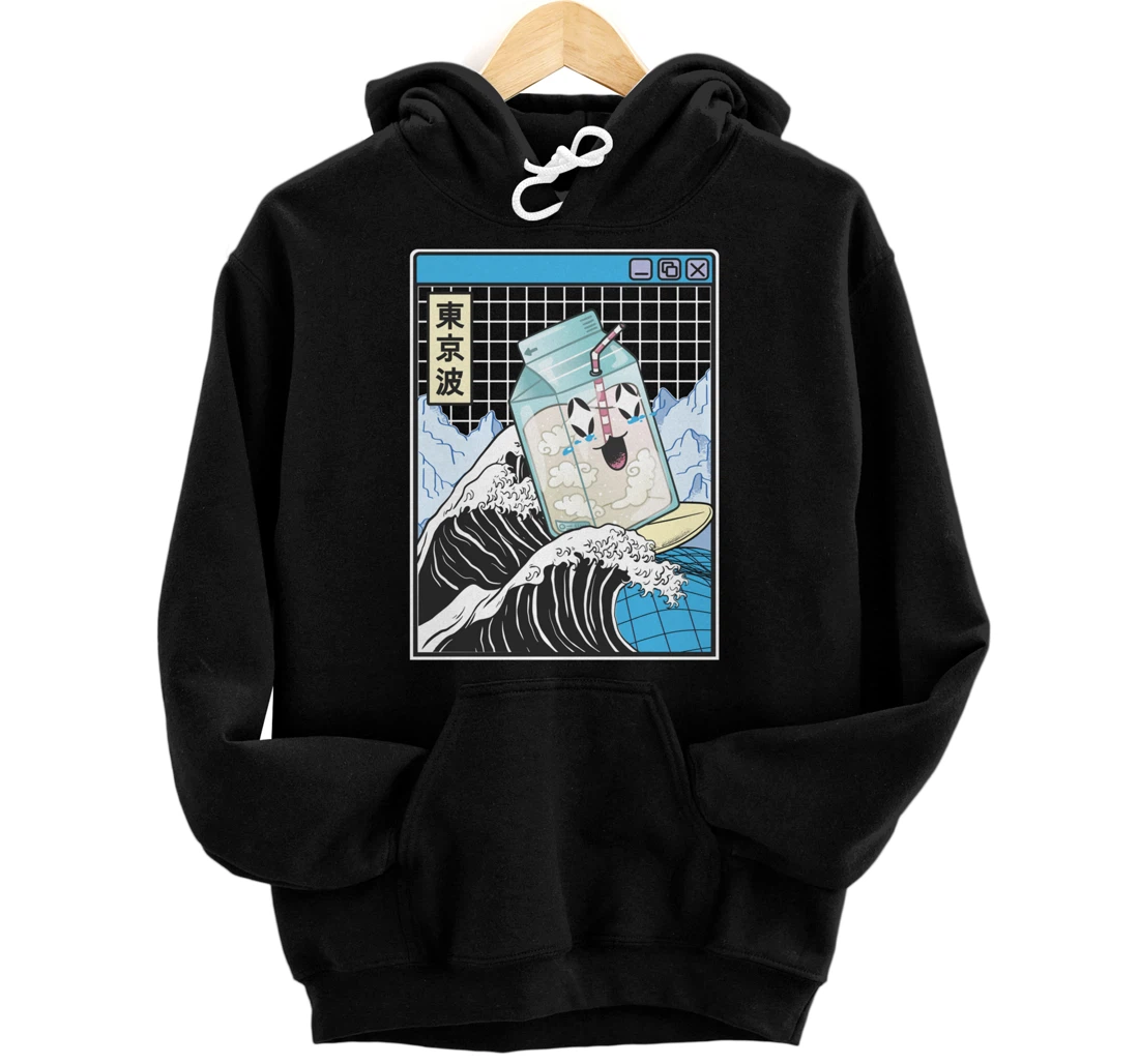 Surfing Milk Carton Kanagawa Wave Kawaii Vaporwave Pullover Hoodie