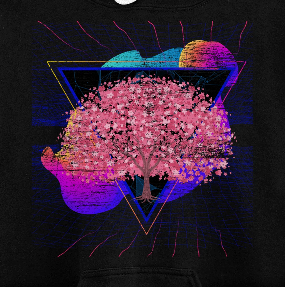 Synthwave Japan Sakura Tree Vaporwave Cherry Blossom Pullover Hoodie