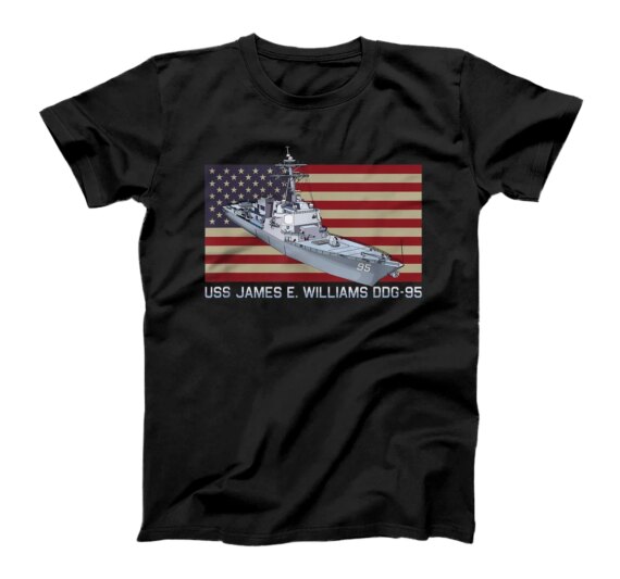 USS James E Williams DDG-95 Ship Diagram American Flag T-Shirt
