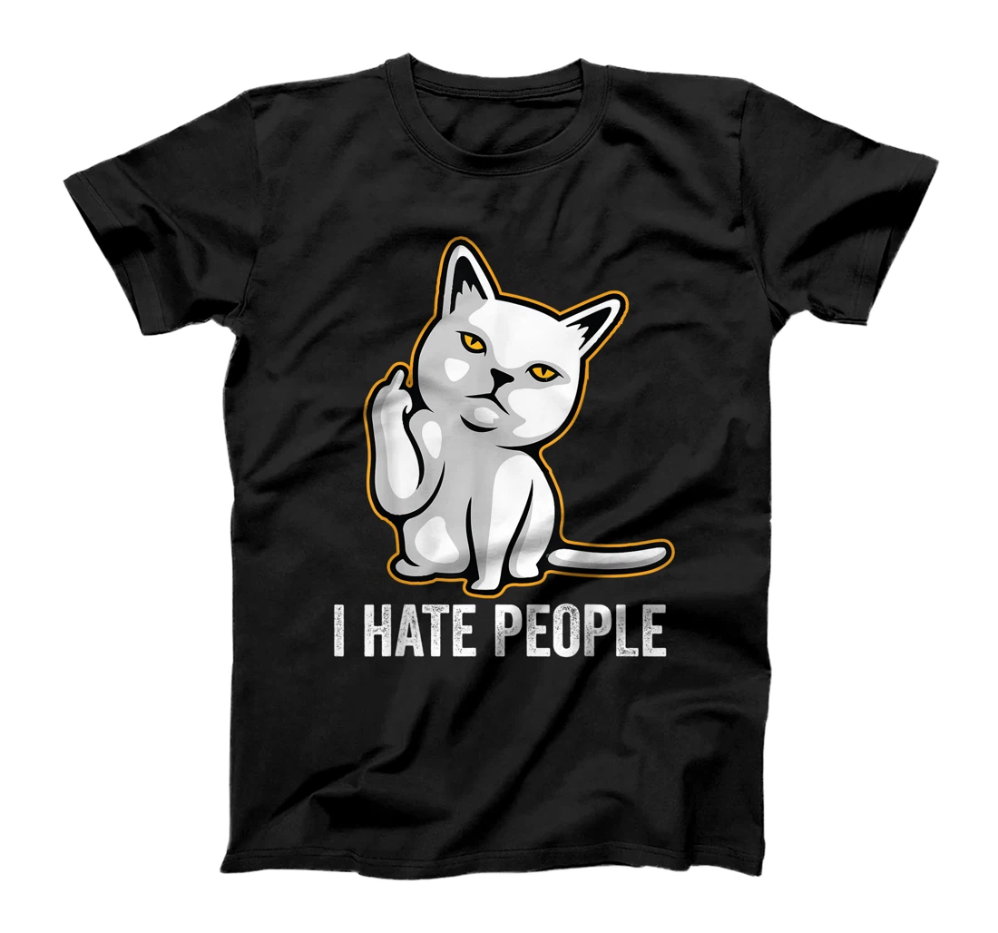 Angry Cat Giving the Finger Shirt,Antisocial I Hate People T-Shirt