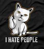  Angry Cat Giving the Finger Shirt,Antisocial I Hate People T-Shirt