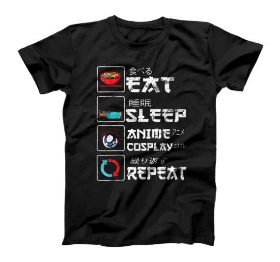  Eat Sleep Repeat, Animegao Kigurumi Girl Cosplay T-Shirt