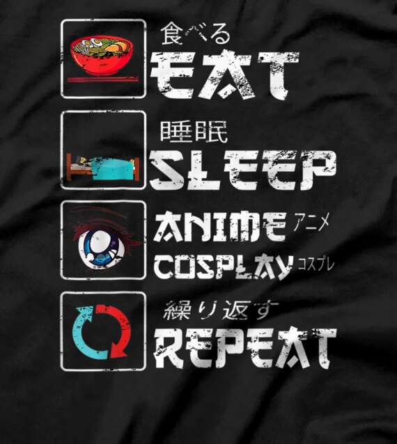  Eat Sleep Repeat, Animegao Kigurumi Girl Cosplay T-Shirt