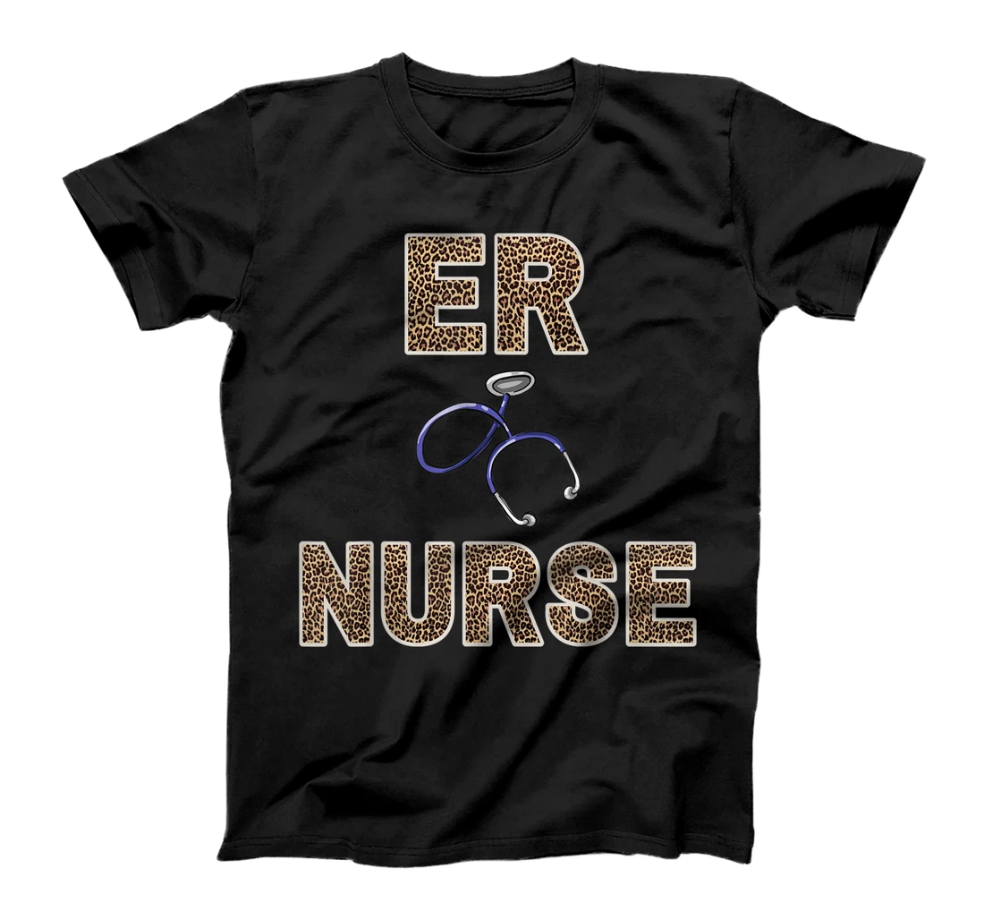  Funny Leopard Print Lettering ER Nurse T-Shirt