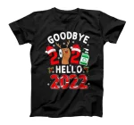 Happy New Year 2022 Reindeer Face Mask Pajama Family Xmas T-Shirt