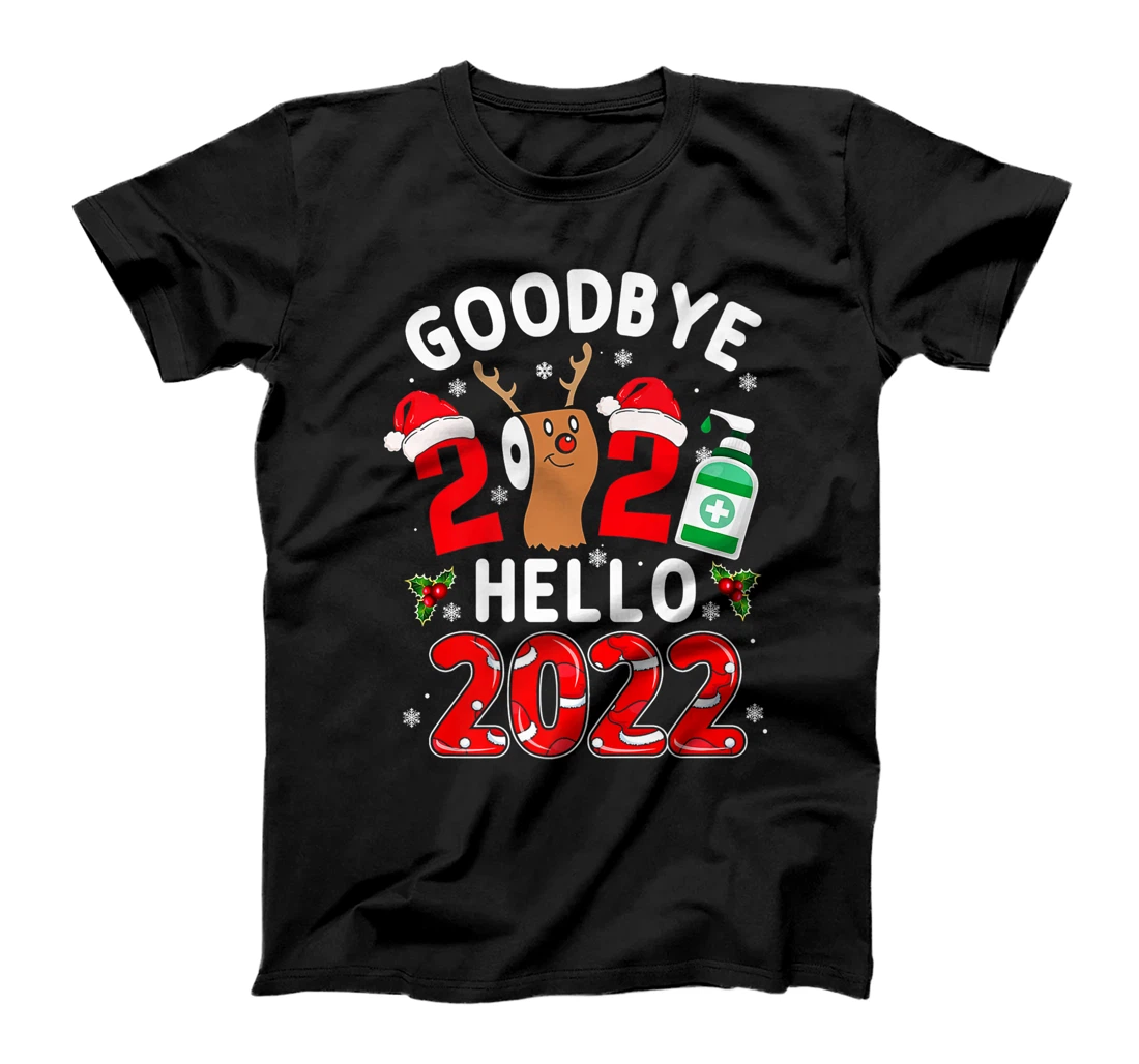  Happy New Year 2022 Reindeer Face Mask Pajama Family Xmas T-Shirt