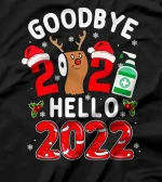  Happy New Year 2022 Reindeer Face Mask Pajama Family Xmas T-Shirt