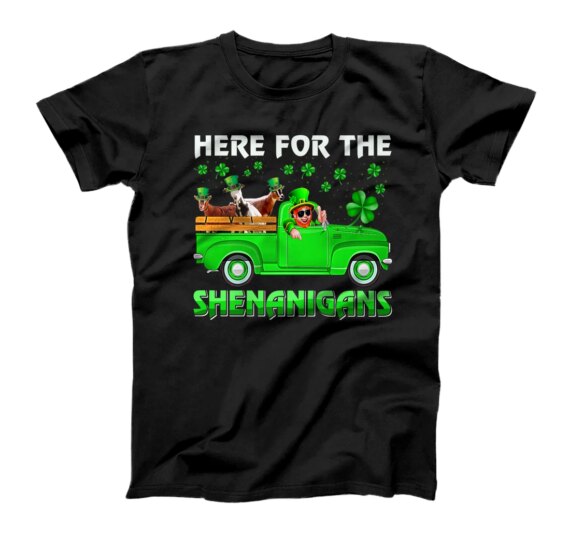  Here For The Shenanigans Leprechaun Goat St Patrick's Day T-Shirt