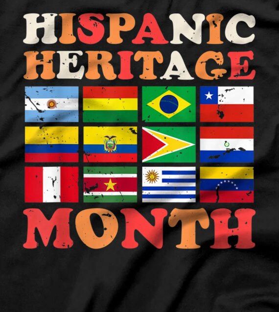   Hispanic Heritage Month Latino Countries Flag Retro Groovy T-Shirt 