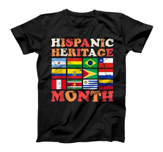   Hispanic Heritage Month Latino Countries Flag Retro Groovy T-Shirt 