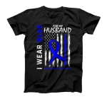  I Wear Blue For My Husband Colon Cancer Awareness USA Flag T-Shirt