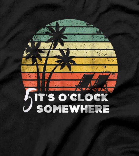  It's 5 O'Clock Somewhere Beach Lover Palm Tree Retro Sunset T-Shirt