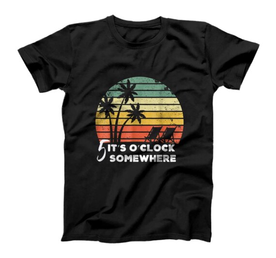  It's 5 O'Clock Somewhere Beach Lover Palm Tree Retro Sunset T-Shirt