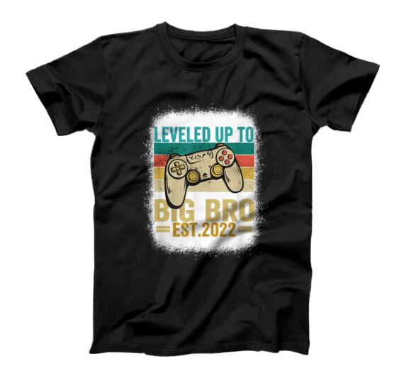  Leveled Up To Big Brother Est 2022 Retro Vintage Bleached T-Shirt