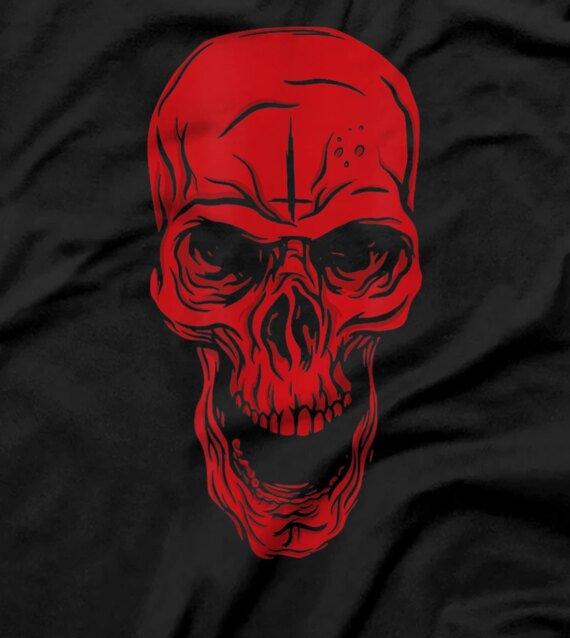  Scary Red Skull Angry Skeleton Cool Graphic T-Shirt