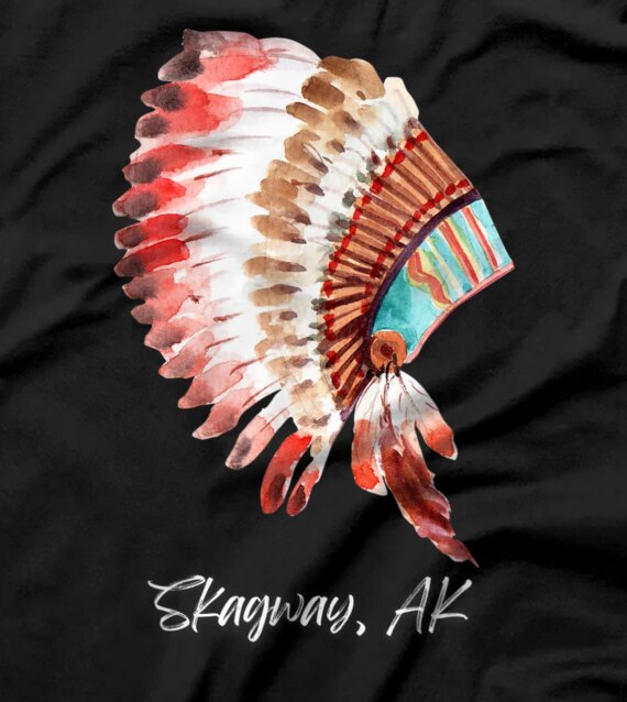  Skagway Alaska Watercolor Native American Headdress T-Shirt