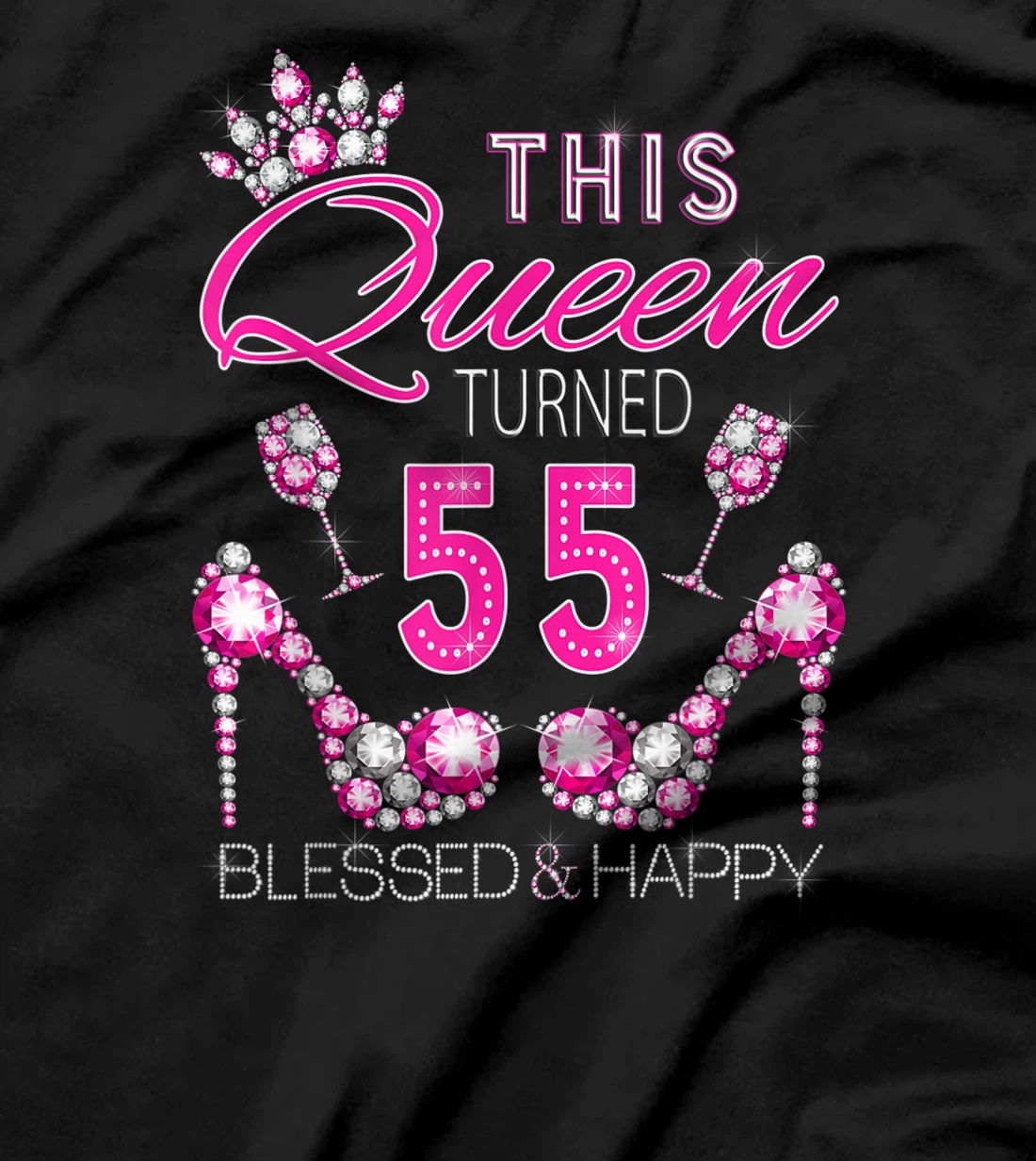  This queen turned 55 blessed and happy cute red heels shoes T-Shirt