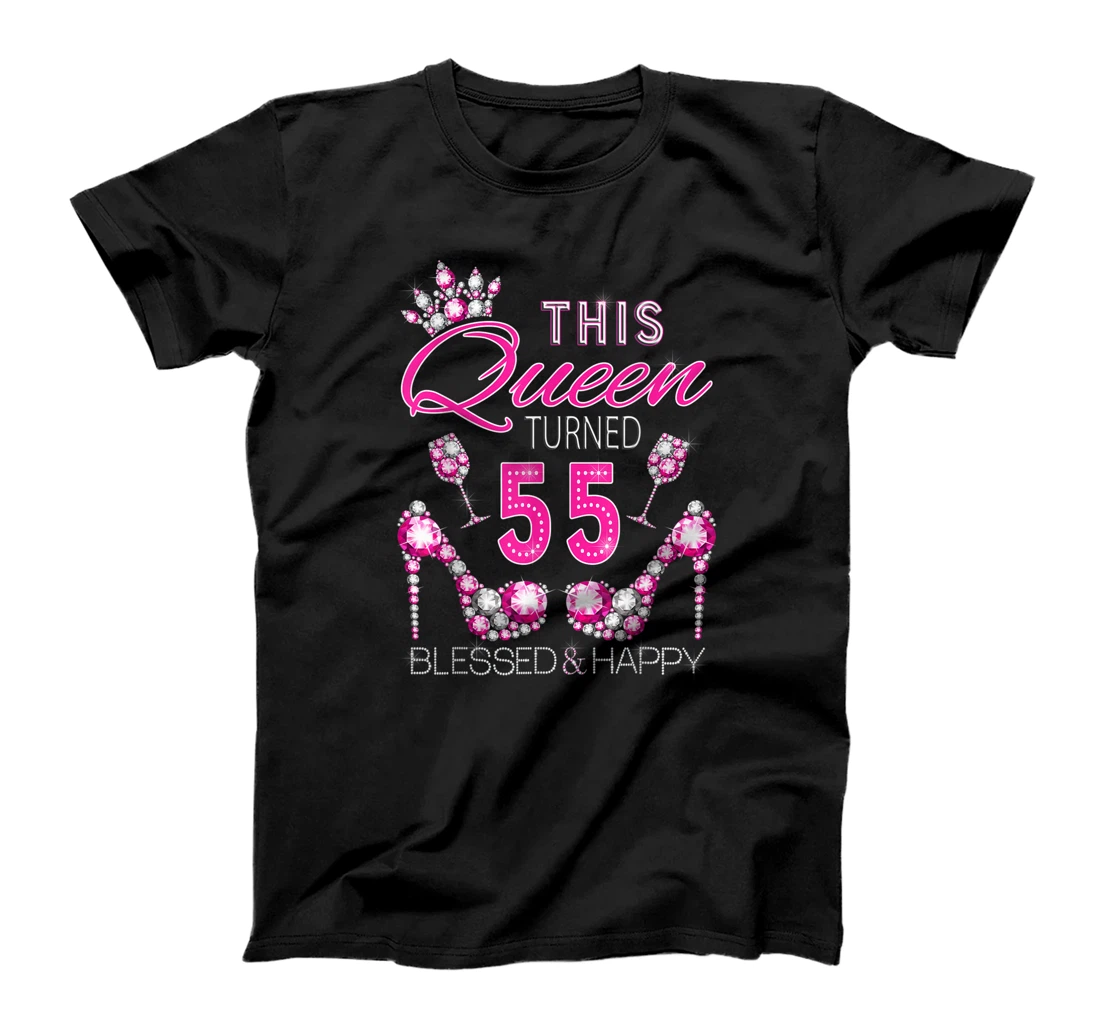  This queen turned 55 blessed and happy cute red heels shoes T-Shirt
