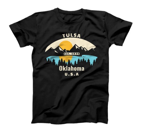  Tulsa Oklahoma Souvenir Mountain Sunset River T-Shirt