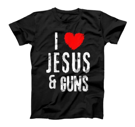  Vintage Grunge I Love JESUS & GUNS, Christian T-Shirt