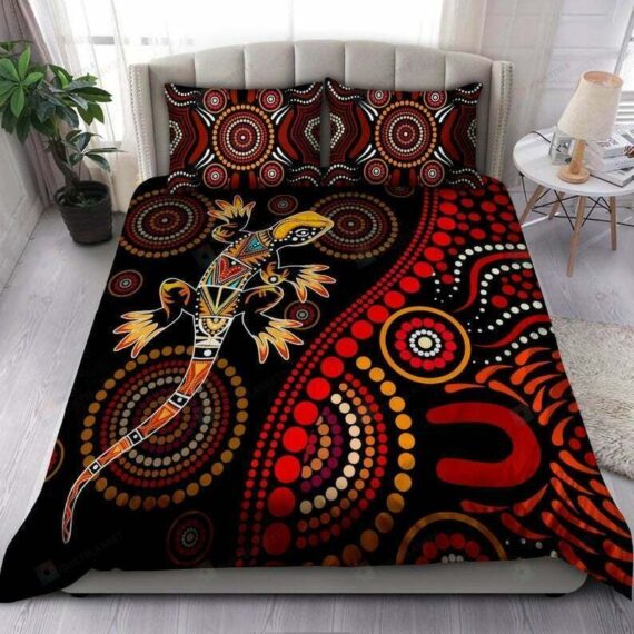 Personalized Bedding Set - Aboriginal Lizard Sun Style Australia Included 1 Soft Duvet Cover or Quilt and 2 Lightweight Breathe Pillowcases
