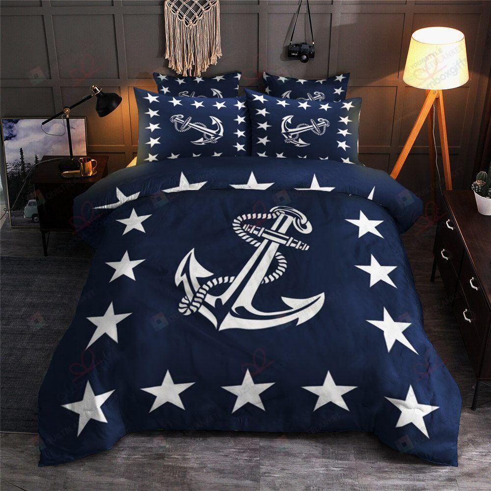 Personalized Bedding Set - Anchors Cotton Spread Included 1 Soft Duvet Cover or Quilt and 2 Lightweight Breathe Pillowcases