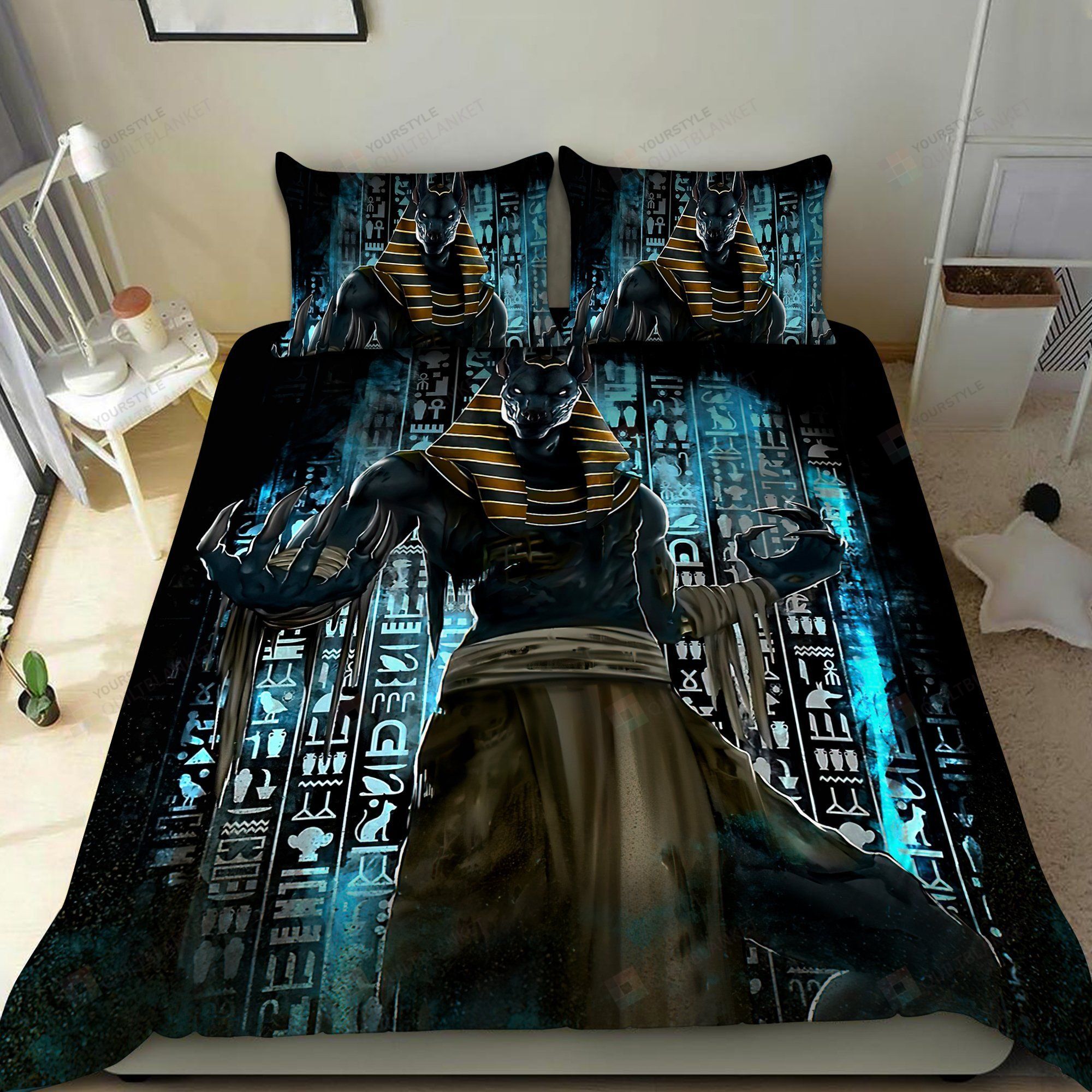 Personalized Bedding Set - Anubis The Gods Of Egypt Spread Included 1 Soft Duvet Cover or Quilt and 2 Lightweight Breathe Pillowcases