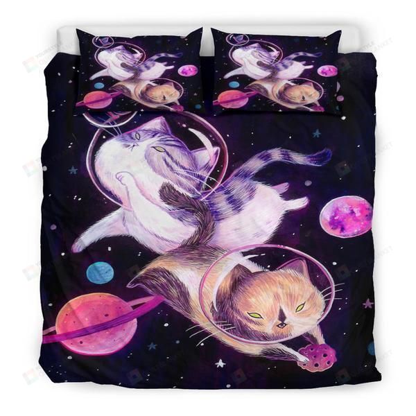 Personalized Bedding Set - Astronaut Cat Great Gifts Birthday Christmas Thanksgiving Included 1 Soft Duvet Cover or Quilt and 2 Lightweight Breathe Pillowcases