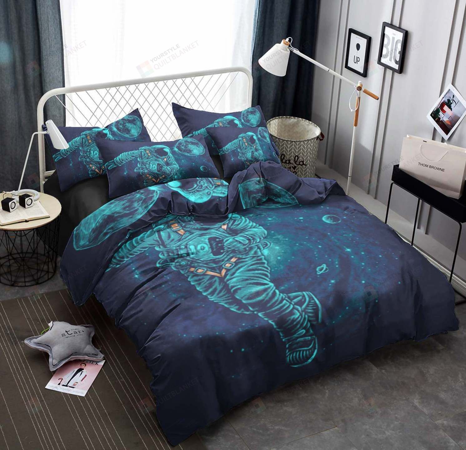 Personalized Bedding Set - Astronaut Cotton Spread Included 1 Soft Duvet Cover or Quilt and 2 Lightweight Breathe Pillowcases