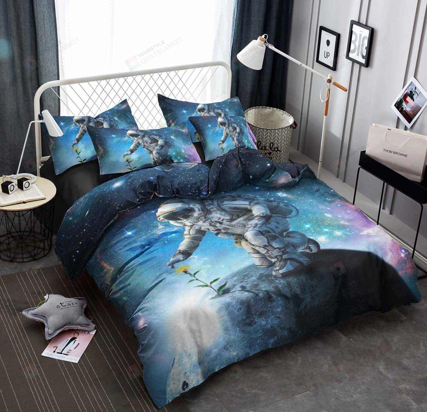 Personalized Bedding Set - Astronaut Cotton Spread Included 1 Soft Duvet Cover or Quilt and 2 Lightweight Breathe Pillowcases