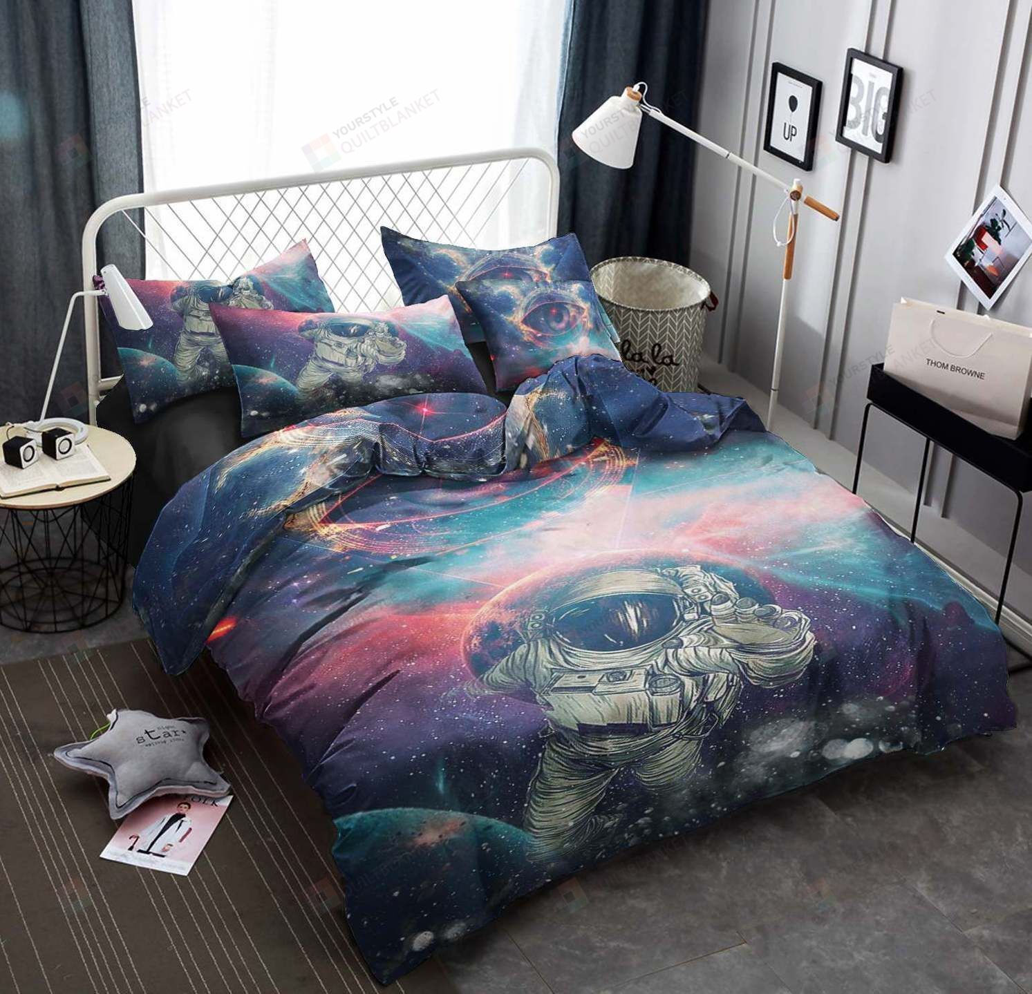 Personalized Bedding Set - Astronaut Cotton Spread Included 1 Soft Duvet Cover or Quilt and 2 Lightweight Breathe Pillowcases