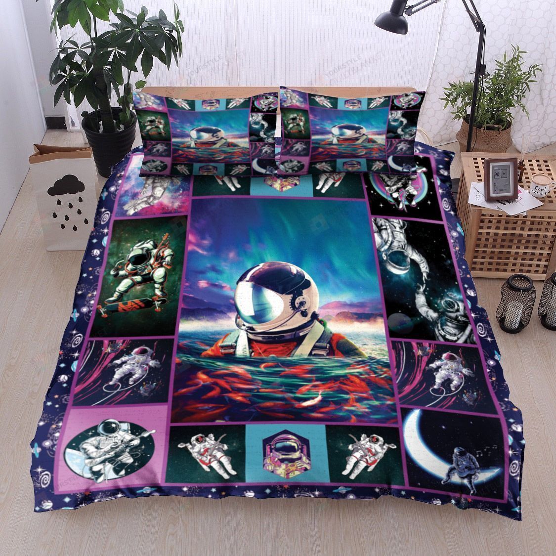 Personalized Bedding Set - Astronaut Cotton Spread Included 1 Soft Duvet Cover or Quilt and 2 Lightweight Breathe Pillowcases