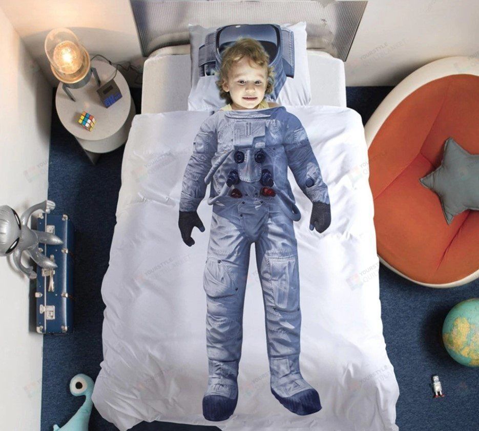 Personalized Bedding Set - Astronaut Cotton Spread Included 1 Soft Duvet Cover or Quilt and 2 Lightweight Breathe Pillowcases