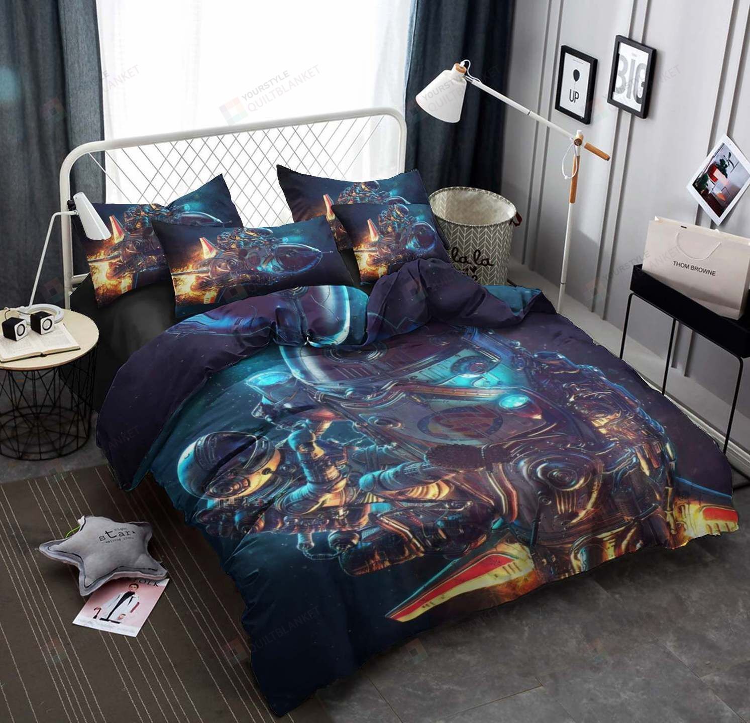 Personalized Bedding Set - Astronaut Cotton Spread Included 1 Soft Duvet Cover or Quilt and 2 Lightweight Breathe Pillowcases