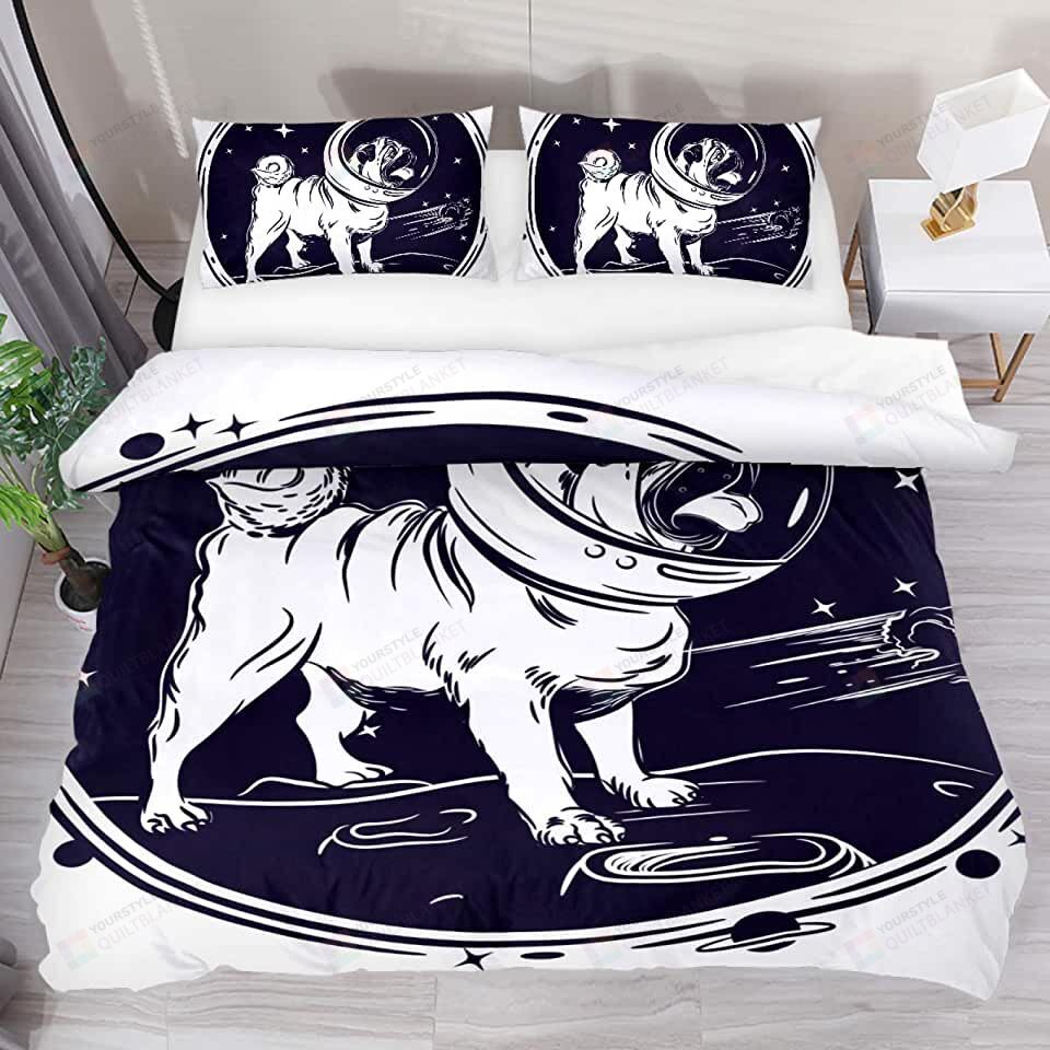 Personalized Bedding Set - Astronaut Pug Dog Space Spread Included 1 Soft Duvet Cover or Quilt and 2 Lightweight Breathe Pillowcases