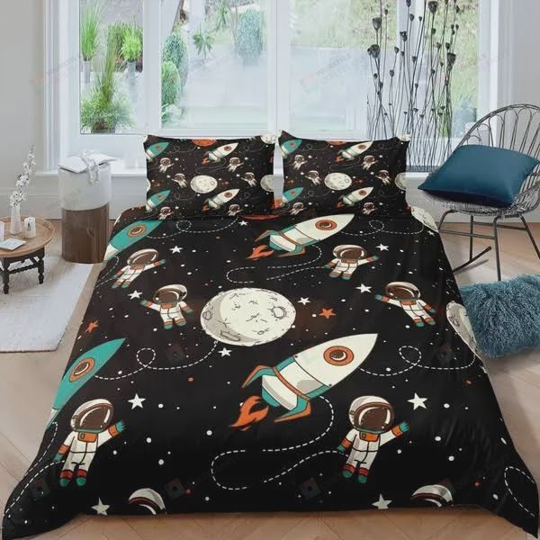 Personalized Bedding Set - Astronaut Rocket Outer Space Adventure Nursery Astronomy Universe Cotton Spread Included 1 Soft Duvet Cover or Quilt and 2 Lightweight Breathe Pillowcases