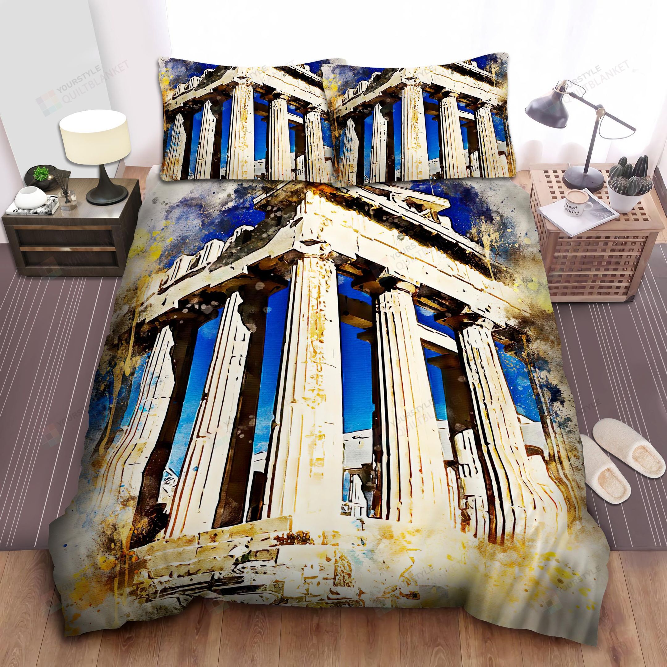 Personalized Bedding Set - Athens Watercolour Spread Included 1 Soft Duvet Cover or Quilt and 2 Lightweight Breathe Pillowcases