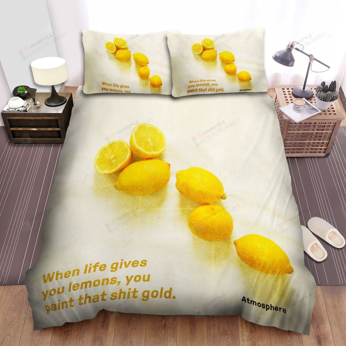 Personalized Bedding Set - Atmosphere When Life Gives You Lemons Spread Included 1 Soft Duvet Cover or Quilt and 2 Lightweight Breathe Pillowcases