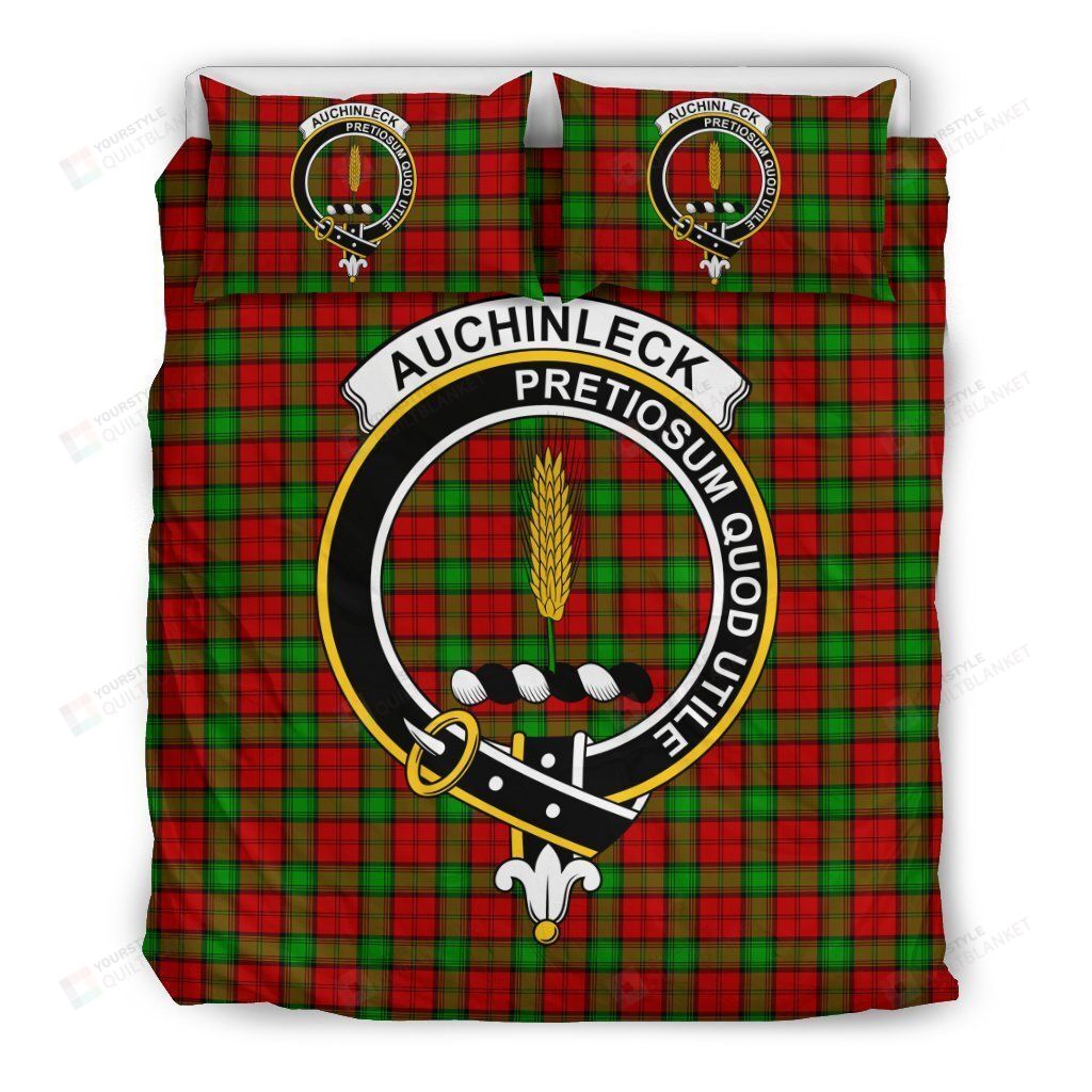 Personalized Bedding Set - Auchinleck Clan Badge Tartan Cotton Spread Included 1 Soft Duvet Cover or Quilt and 2 Lightweight Breathe Pillowcases