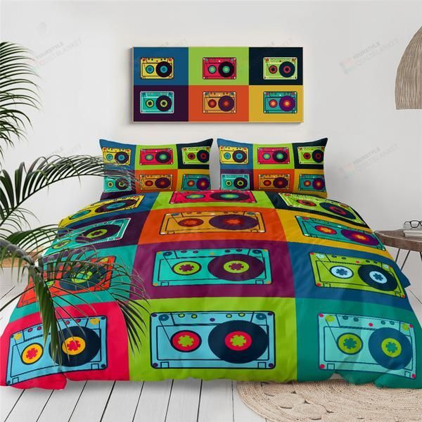 Personalized Bedding Set - Audio Cassettes Cotton Spread Included 1 Soft Duvet Cover or Quilt and 2 Lightweight Breathe Pillowcases