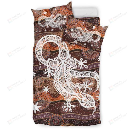 Personalized Bedding Set - Aussie Lizard Cotton Spread Included 1 Soft Duvet Cover or Quilt and 2 Lightweight Breathe Pillowcases