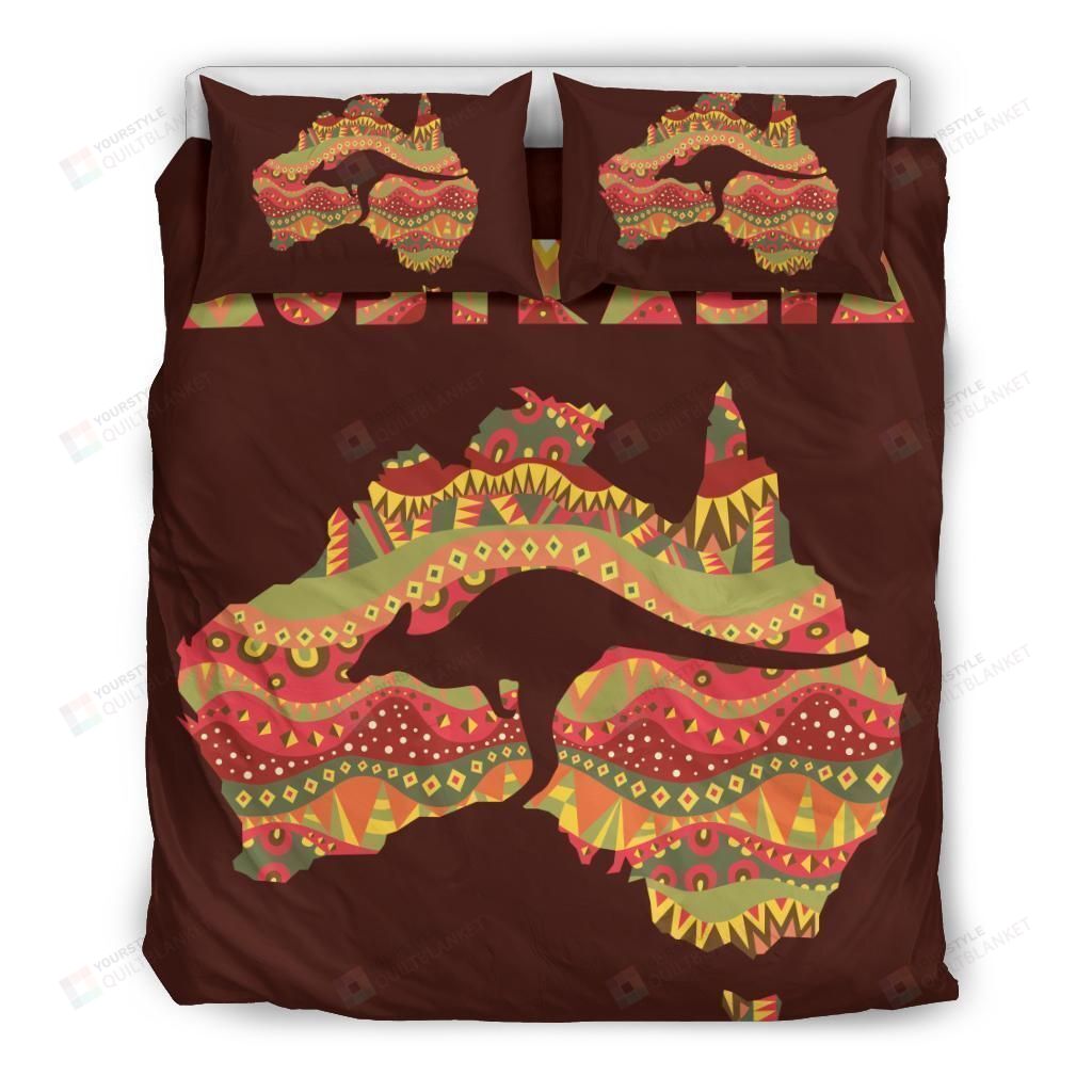 Personalized Bedding Set - Australia Kangaroo Australia Pattern Map Included 1 Soft Duvet Cover or Quilt and 2 Lightweight Breathe Pillowcases