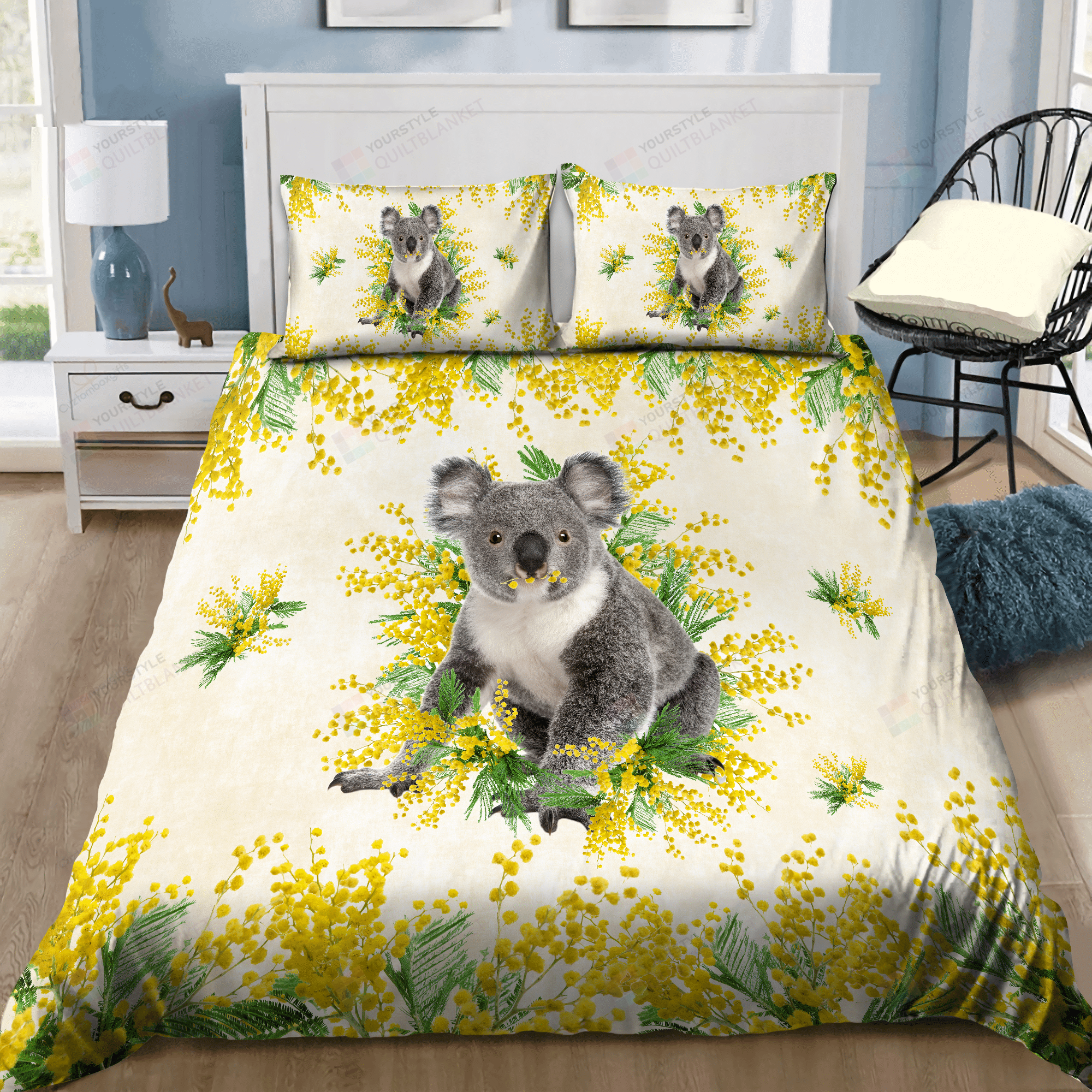 Personalized Bedding Set - Australia Koala Golden Wattle Spread Included 1 Soft Duvet Cover or Quilt and 2 Lightweight Breathe Pillowcases