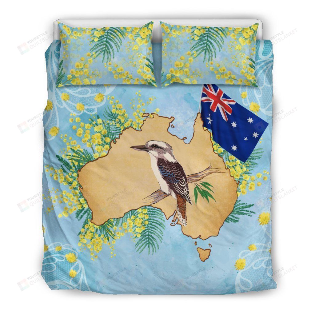 Personalized Bedding Set - Australia Kookaburra Map Spread Included 1 Soft Duvet Cover or Quilt and 2 Lightweight Breathe Pillowcases