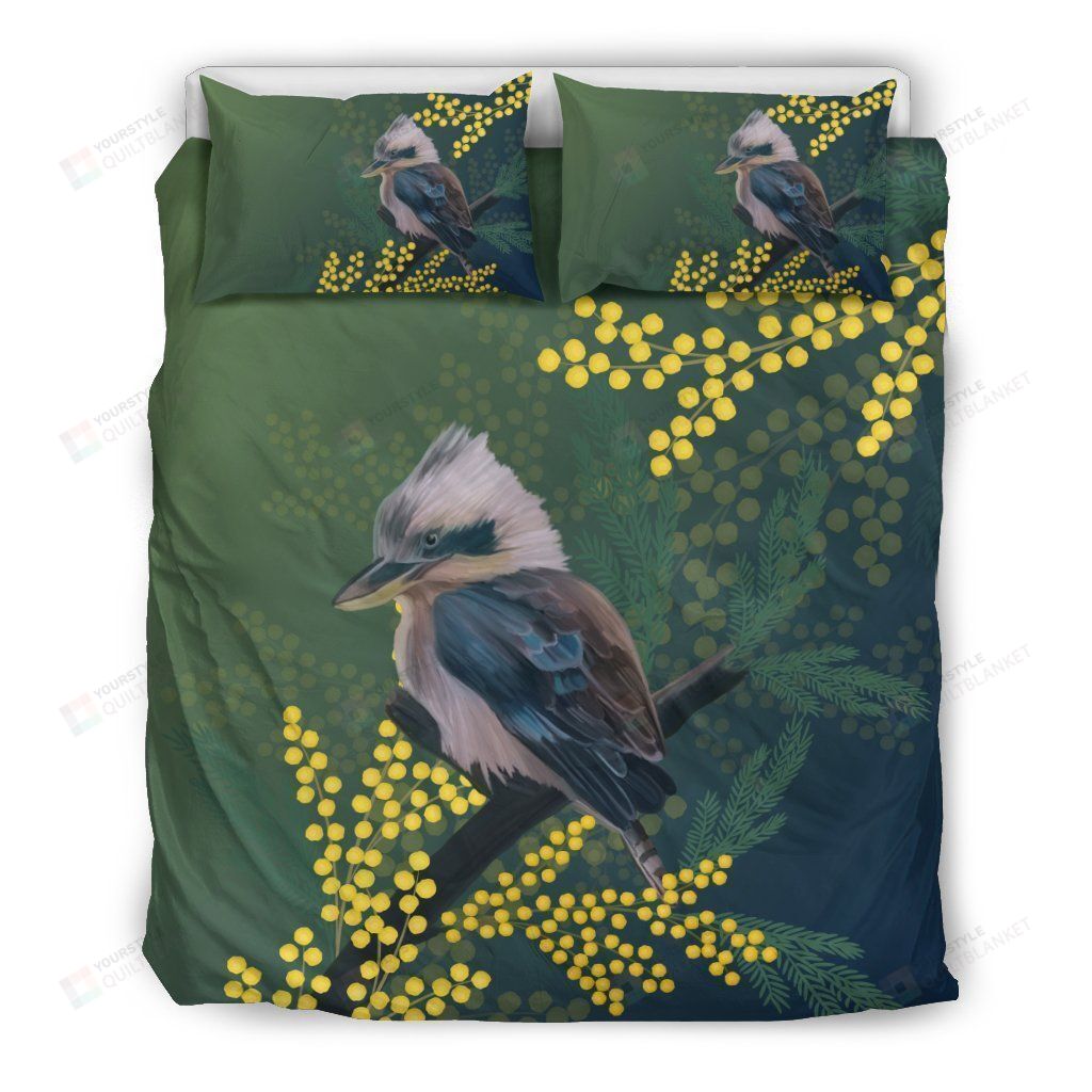 Personalized Bedding Set - Australia Kookaburra Mimosa Flower Great Gifts Birthday Christmas Thanksgiving Included 1 Soft Duvet Cover or Quilt and 2 Lightweight Breathe Pillowcases