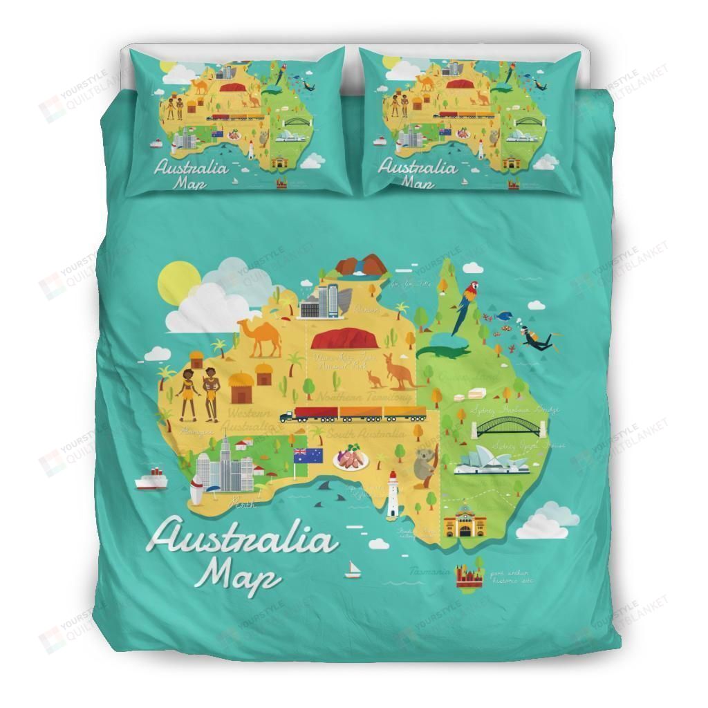 Personalized Bedding Set - Australia Travel Map Great Gifts Birthday Christmas Thanksgiving Included 1 Soft Duvet Cover or Quilt and 2 Lightweight Breathe Pillowcases
