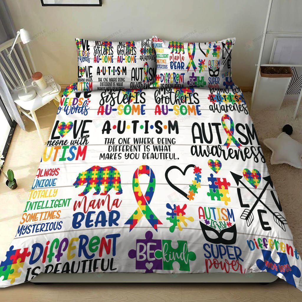 Personalized Bedding Set - Autism Awareness Be Kind Cotton Spread Included 1 Soft Duvet Cover or Quilt and 2 Lightweight Breathe Pillowcases